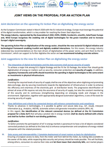 Joint Declaration on the upcoming EU Action Plan on Digitalisation of the Energy Sector