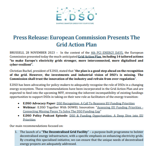 European Commission presented today the much-anticipated Grid Action Plan, including 14 tailored actions