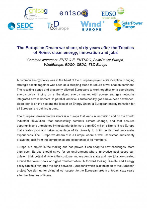 The European Dream we share, sixty years after the Treaties of Rome: clean energy, innovation and jobs