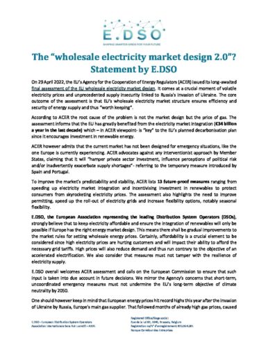 The “wholesale electricity market design 2.0”? Statement by E.DSO