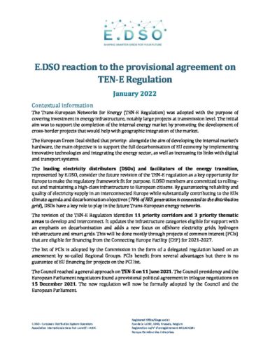 E.DSO statement on provisional TEN-E Regulation