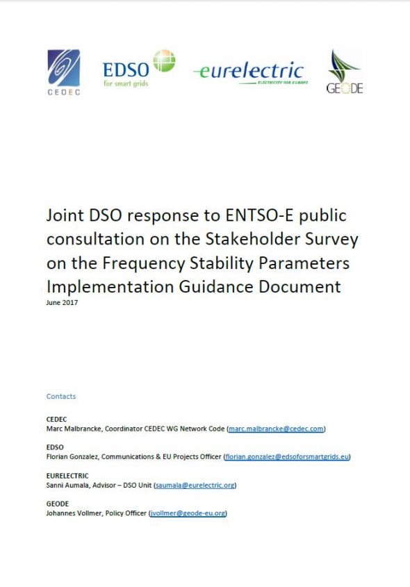 Joint DSO response to ENTSO-E public consultation on the Stakeholder Survey on the Frequency Stability Parameters Implementation Guidance Document
