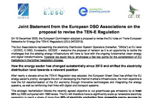 Joint Statement from the European DSO Associations on the proposal to revise the TEN-E Regulation