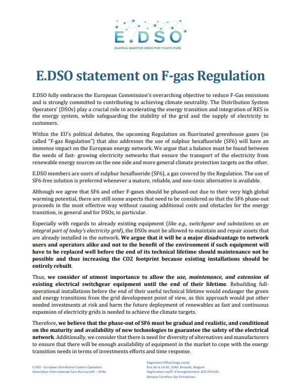 E.DSO statement on F-gas Regulation