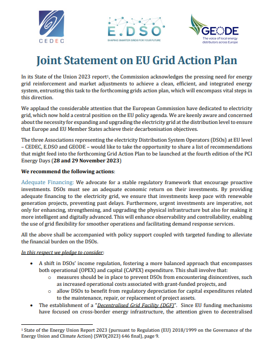 Joint Statement on EU Grid Action Plan