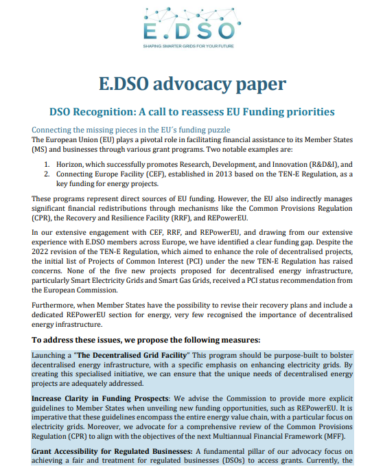 E.DSO advocacy paper – DSO Recognition: A call to reassess EU Funding priorities