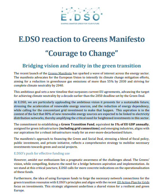 E.DSO reaction to Greens Manifesto “Courage to Change”